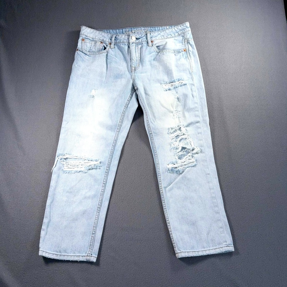 American Eagle Distressed Crop Jeans Womens 8 Light Wash Ripped 34x24